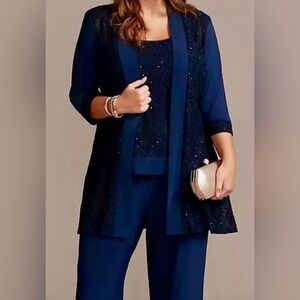 Oleg Cassini ONE PIECE Blue Top Blazer Dress Lace Sparkle Navy Blue Party Size 4